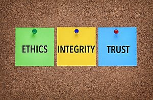 Ethics Integrity and trust post it notes