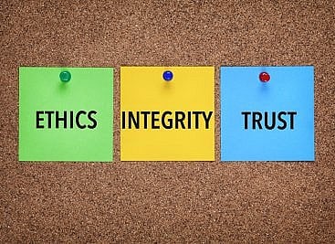 Ethics Integrity and trust post it notes